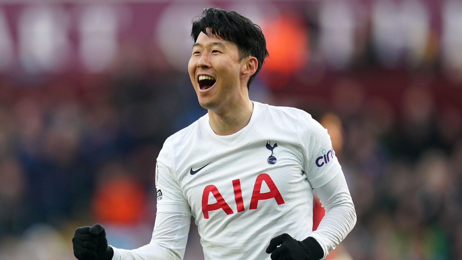 Tottenham Hotspur's Son Heung-min celebrates scoring their side's fourth goal of the game, completing a hat-trick during the Premier League match at Villa Park, Birmingham. Picture date: Saturday April 9, 2022.